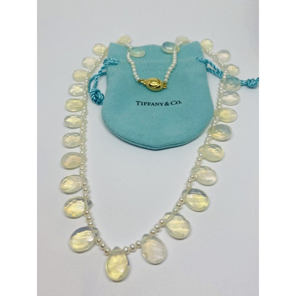 18K Yellow Gold Iridesse Tiffany & Co Pearl Strand with Quartz Drops 18"